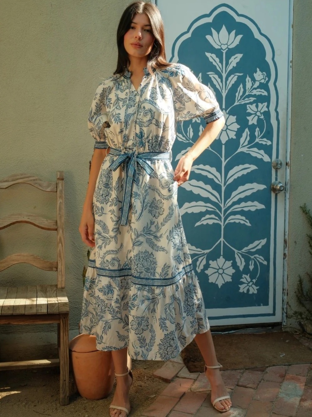 Blue Botanical Print Dress